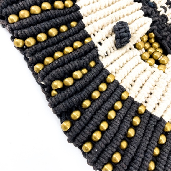 CLEOBELLA🌺Seville Boho Fringe Retro Macrame Beaded Clutch Black & White - Picture 11 of 12